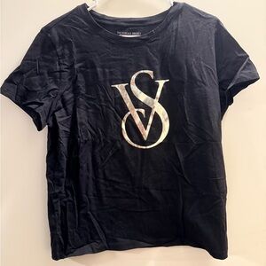 Victoria's Secret Black Tee with Gold Text Sz M